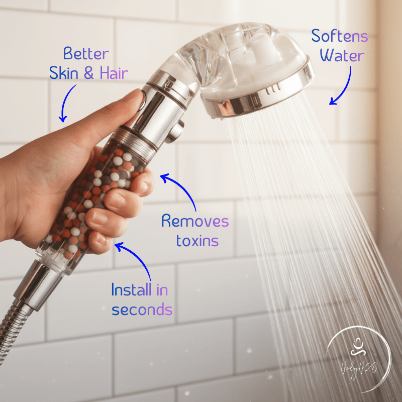 HolyH₂O Shower Max shower filter for reducing chlorine and heavy metals, designed for softer skin and shinier hair