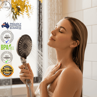 HolyH₂O Shower Max shower filter for reducing chlorine and heavy metals, designed for softer skin and shinier hair